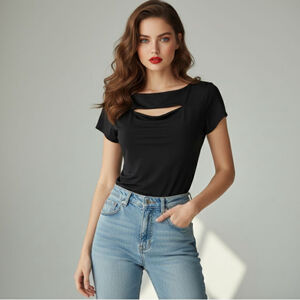 Carmen Marc Valvo XS Black Cutout Peekaboo Top